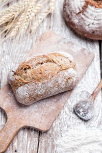 High angle view of bread in container on table