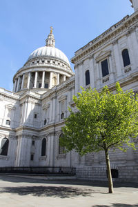 The dome of st paul's cathedral against blue clear sky, london, uk