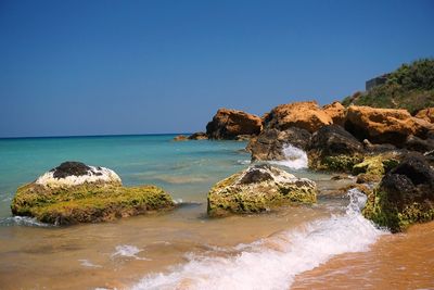 Scenic view of sea against clear sky