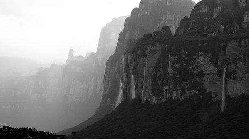 Scenic view of mountains in foggy weather