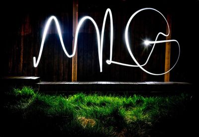 Text written on grass at night