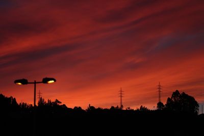 Low angle view of silhouette trees against sky at sunset