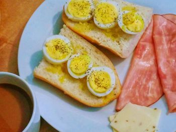 High angle view of breakfast served in plate