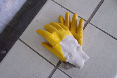 High angle view of glove on floor