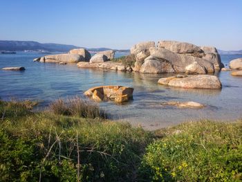 Scenic view of sea against clear sky