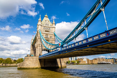 View of bridge over river against cloudy sky