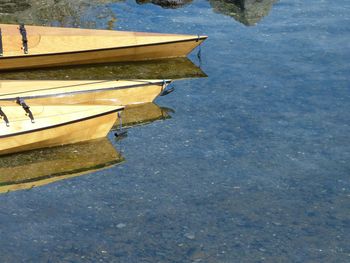 High angle view of boats moored in lake