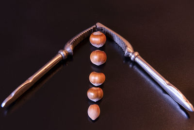 High angle view of eggs on table against black background