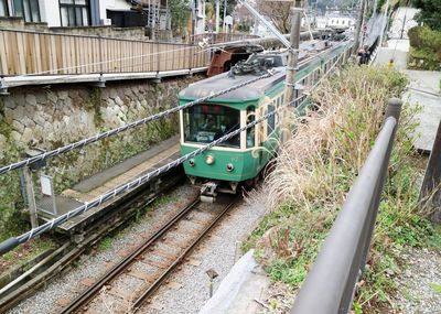 High angle view of train on railroad track