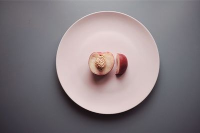 High angle view of dessert in plate on table