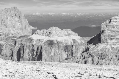 Scenic view of snow covered mountains