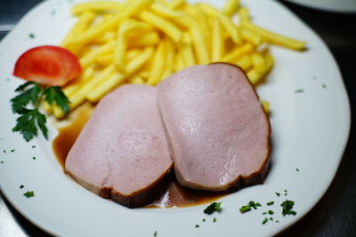 Close-up of served in plate