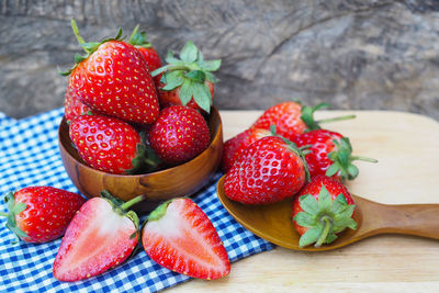 Close-up of strawberries on table