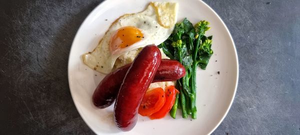 High angle view of breakfast served in plate