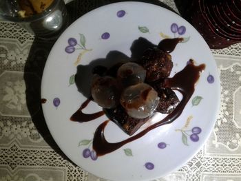 High angle view of breakfast served on table