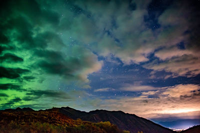 Low angle view of mountain against dramatic sky