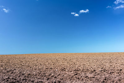 Scenic view of field against blue sky