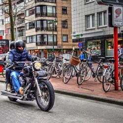 Bicycle parked in front of building