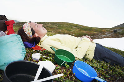 Woman sleeping outdoors