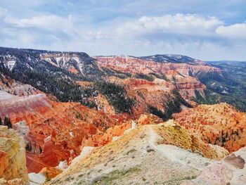 Scenic view of mountains against cloudy sky