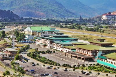 High angle view of buildings in city