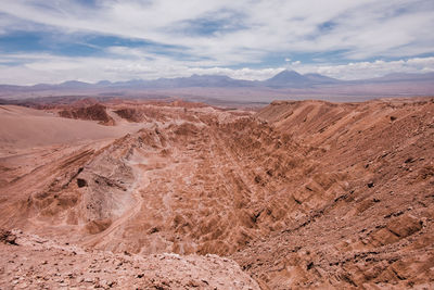 Scenic view of death valley in atacama desert in chile against cloudy sky