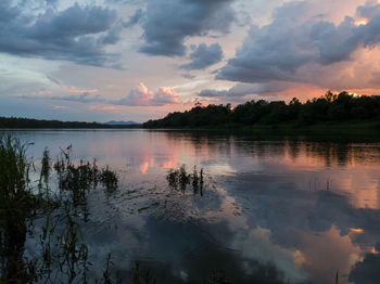Scenic view of lake against sky during sunset