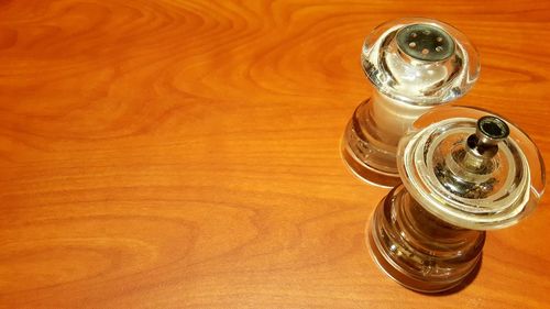 High angle view of glasses on table