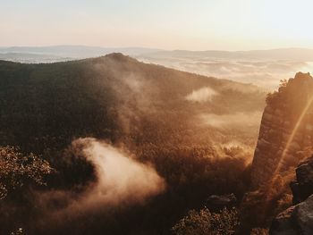 Panoramic view of landscape against sky at sunset