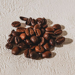 High angle view of coffee beans on table