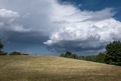 Scenic view of land against sky