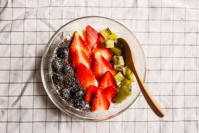 High angle view of fruits in plate