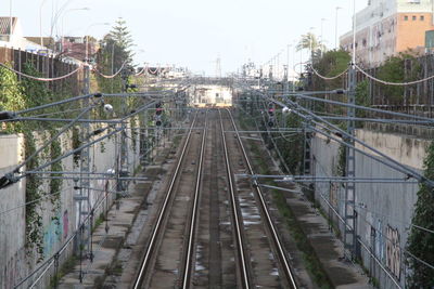 High angle view of railroad tracks in city