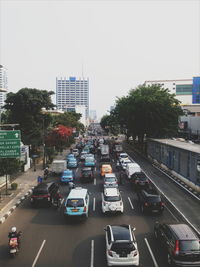 High angle view of cars moving on road