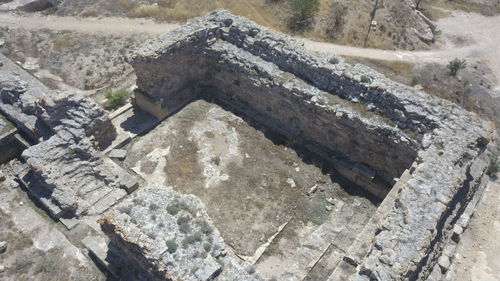 High angle view of stone wall