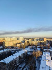 High angle view of buildings in city