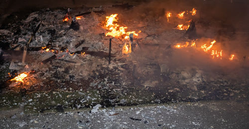 View of bonfire at night