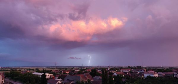 Panoramic view of storm clouds over city