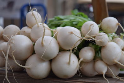 Close-up of radishes for sale at market