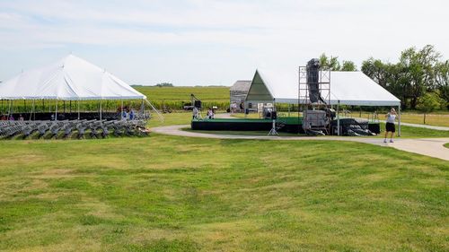 Gazebo in park against sky