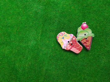 High angle view of ball on green grass