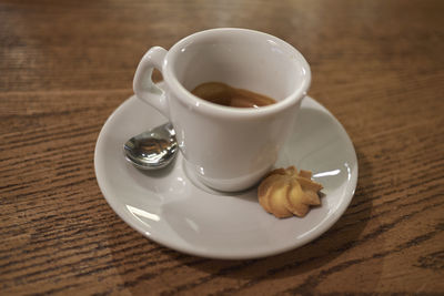 High angle view of coffee on table