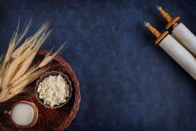 High angle view of corn on table