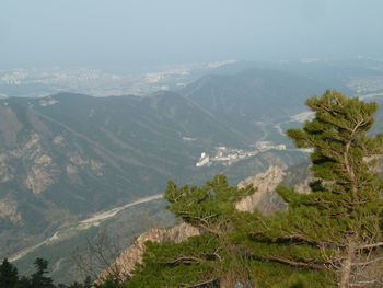 High angle view of mountains against sky