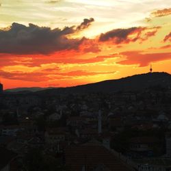 View of cityscape at sunset