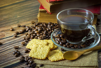 High angle view of coffee beans on table