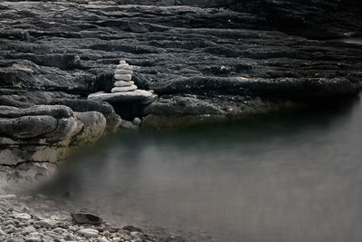 A tower of rocks made by people visiting the beaches of croatia