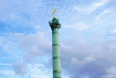 Low angle view of statue against cloudy sky