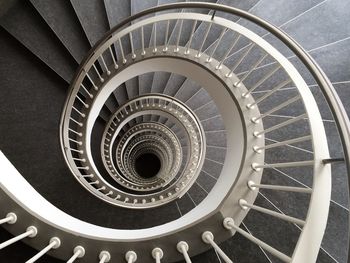 High angle view of spiral staircase in building