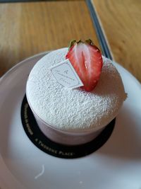 High angle view of dessert on table